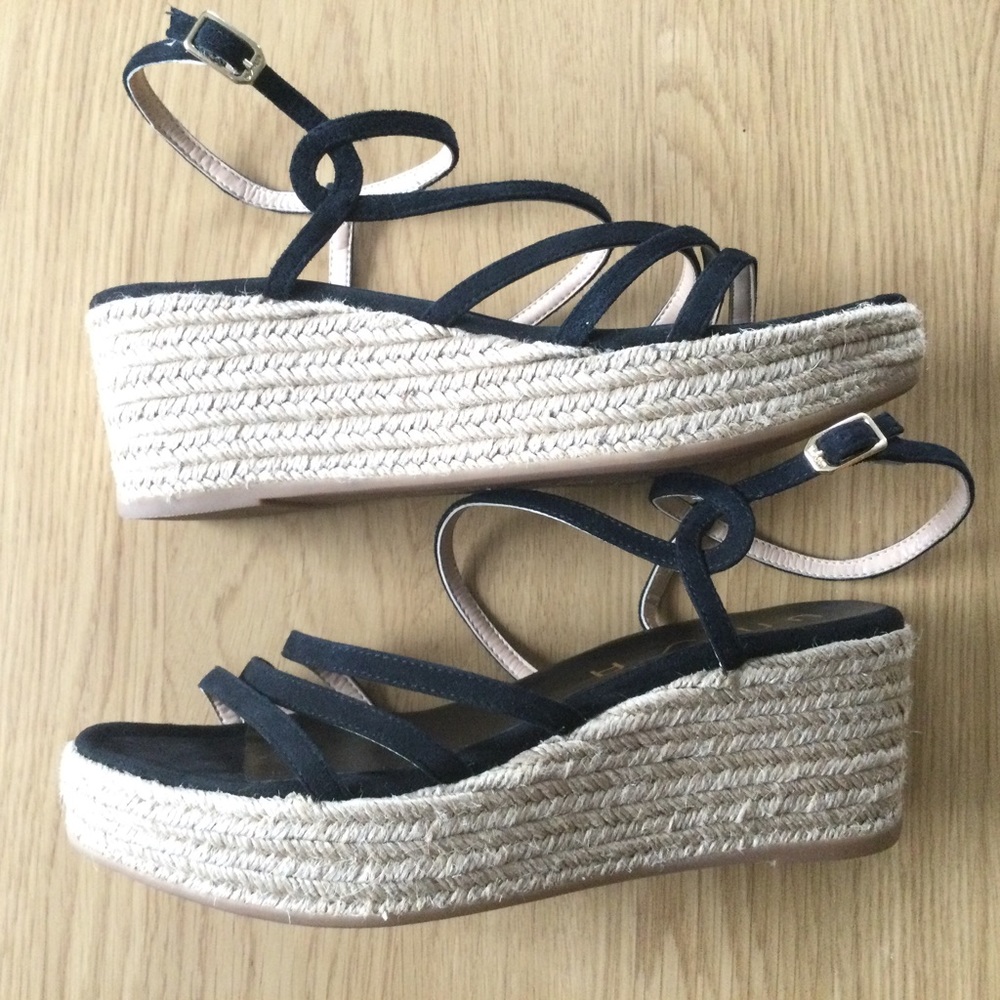 Unisa Sandals Wedge Espradrilles Black Strap EU 39 US 8.5